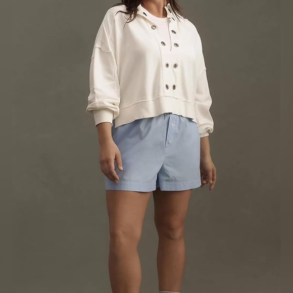 New Deep V Neck Popover Top Long Sleeve Crop Casual Pullover Metal Eyelet Front - Picture 6 of 11